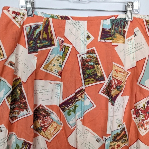 Eddie Bauer 16 VINTAGE 90s Novelty PostCard Tropical Italy Circle Swing Skirt - Picture 5 of 12